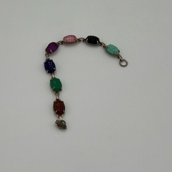 Vintage Gold Tone Coro Scarab Bracelet - Multicolor Signed - Picture 7 of 8